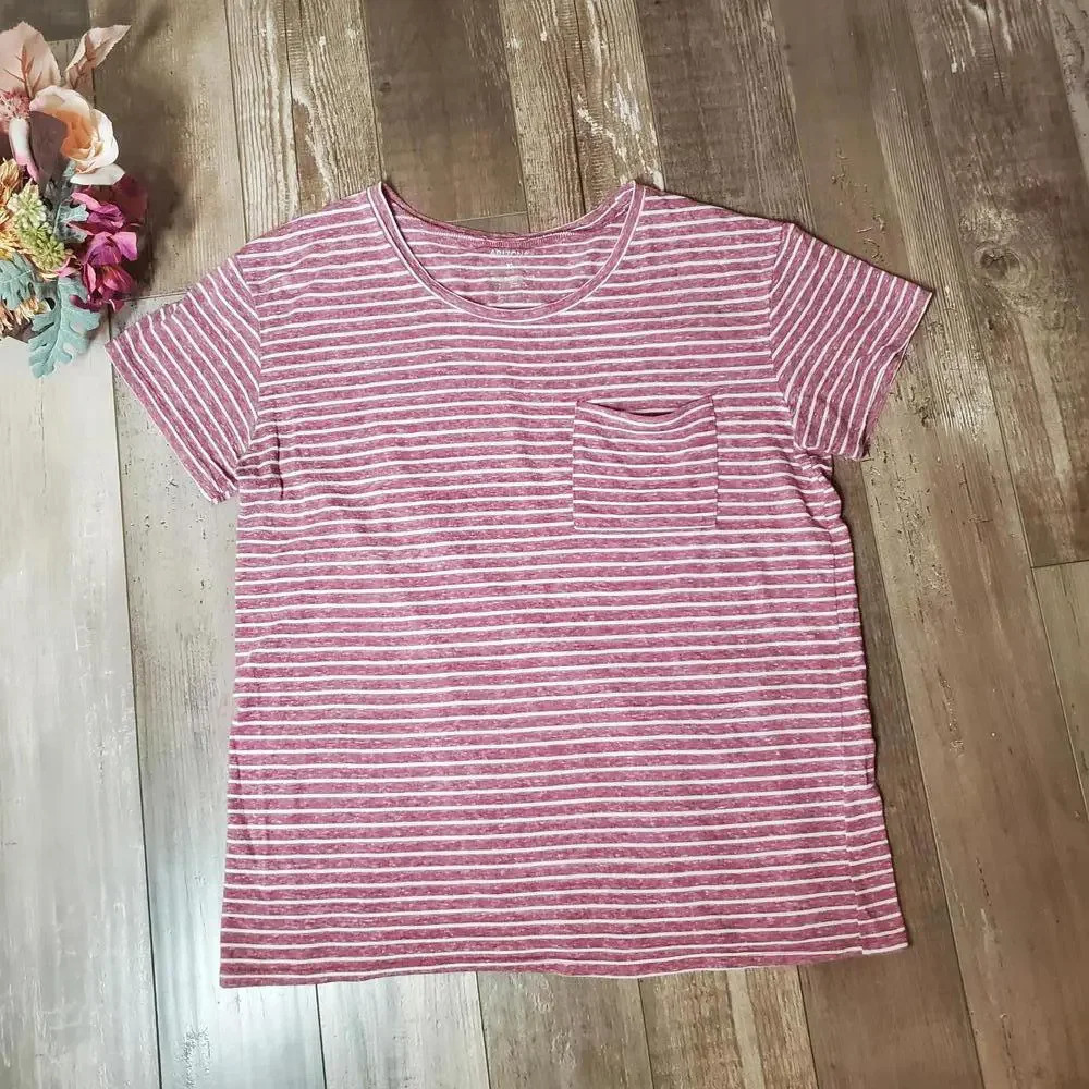Arizona Jean Company Berry Red and White Striped Pocket Tee Juniors Size XL NWOT